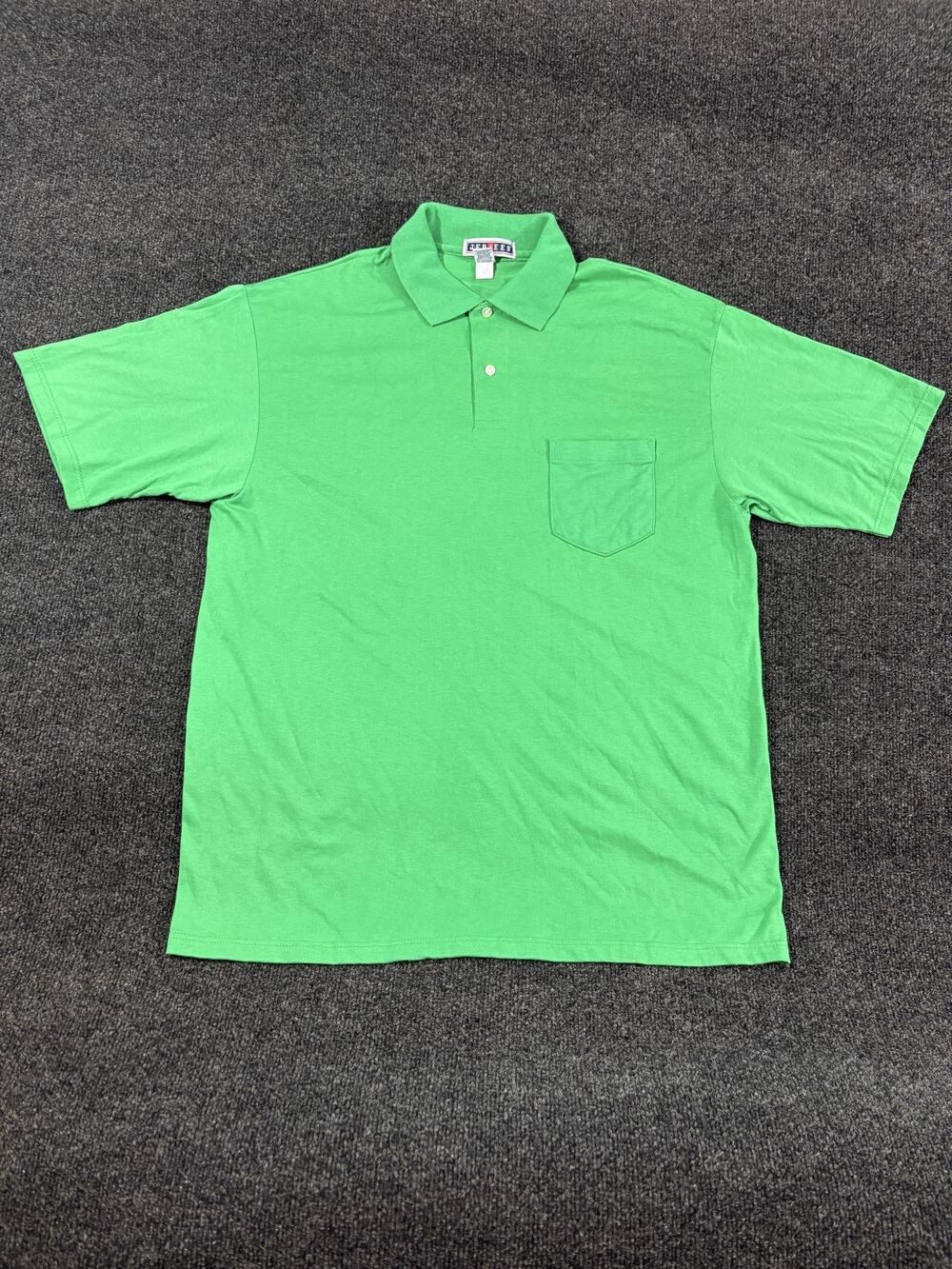 JERZEES Polo Shirt Mens L Green 50/50 Cotton Polyester Pocket Made USA Knit